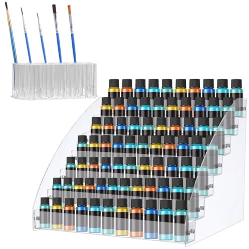 Rangement de peinture en acrylique transparent à 7 niveaux avec 3 compartiments pour stylos, tubes, bouteilles d'encre et outils d'art