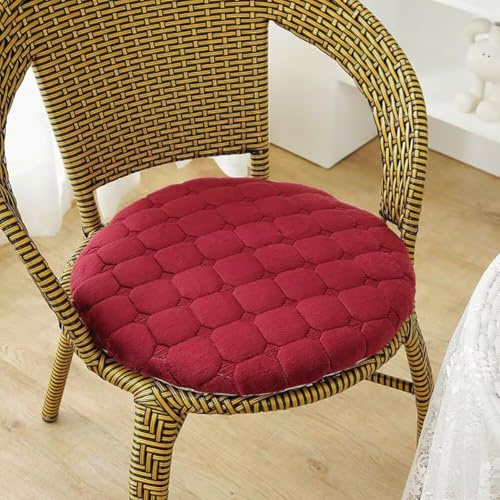Sitzkissen Rund 40cm Weinrot, 1er-Set 4 cm Dicke Weiche Stuhlkissen mit rutschfest Waschbar Samtbezug, Sitzkissen Stuhl mit Reißverschluss, Chair Cushion für Indoor Esszimmer Küche Outdoor Garten