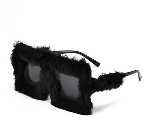 JIEOU Women's Sunglasses, Fashionable Personalised Plush Sunglasses, Plush Cat Eye Glasses for Fancy Dress, Photo Props, Birthday Party