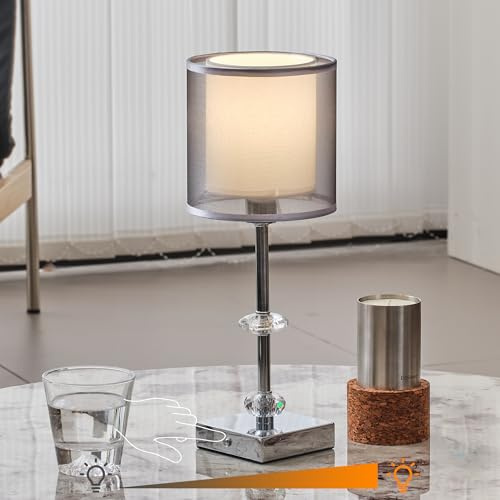 Amingulry Cordless Rechargeable Metal Table Lamp, Crystal Decor, Silver | 4000mAh Battery Operated, Stepless Dimmable LED Touch Beside Ambient Light, Portable for Bedroom Kitchen Restaurant Outdoor