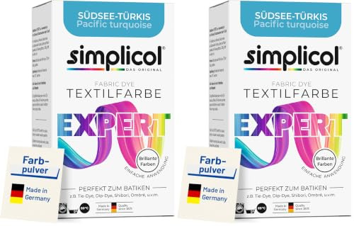 simplicol Textilfarbe expert Südsee-Türkis | Perfekt zum Batiken und für kreative DIY-Projekte | Einfache Anwendung | Farbpulver | 150 g (Packung mit 2)