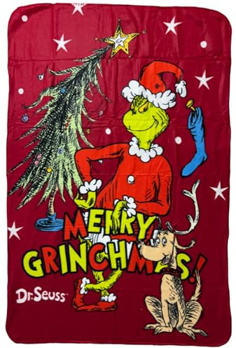 CARTOON Plaid Grinch per tutte le età 100 x 150 cm calda coperta in pile 100% morbido poliestere 210 gsm