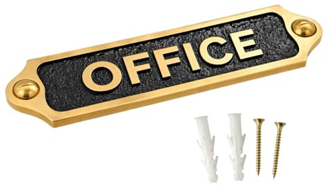OFFICE Brass with Black Metal Door & Wall Sign Plaque | Professional Room Name Plate with Screws for Home,Clinic Shop Workspace | 21.5 x 4.5 cm | OFFICE