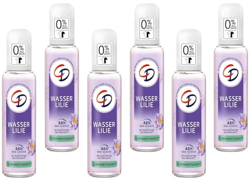 6x CD Deo Zerstäuber/Pump Spray Wasserlilie Deodorant 48h Schutz Deodorant ohne Aluminiumsalze (ACH) 48h langanhaltender Schutz für empfindliche Haut geeignet vegane Körperpflege,75ml (6er Pack)