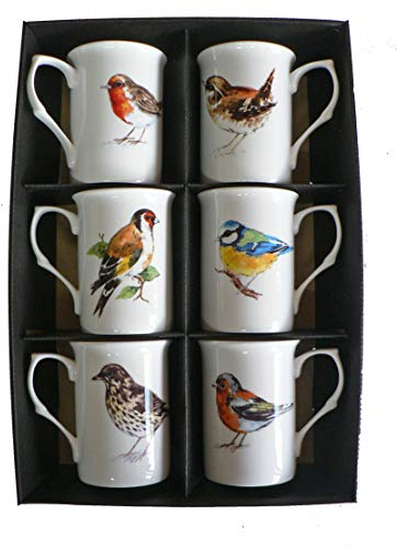Garden Birds Bone china mugs - set of 6 gift boxed 10oz china mugs each different bird