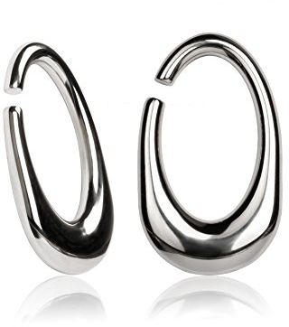 KUBOOZ Silver Stainless Steel Oval Ear Weights Tapers Stretched Hangers Heavy 6mm 2g