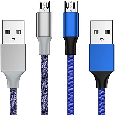 Lot de 2 câbles de charge pour manette Xbox One 3 m en nylon tressé Micro USB 2.0 Charge et Play Data Sync Cordon pour Xbox One S/X, Playstation 4, Dualshock 4, Samsung, Android Phone