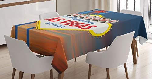 ABAKUHAUS Vereinigte Staaten von Amerika Tischdecke, Fabulous Las Vegas Nevada, Wasserfest Waschbar mit Klar Sichtbaren Farben kein Verblassen Personalisiert, 140 x 200 cm, Blau Rot
