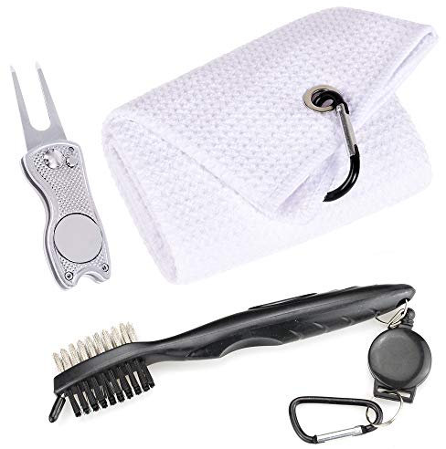 Mile High Life Mikrofaser Waffelmuster Golf Handtuch Club Groove Cleaner Brush Faltbares Divot-Werkzeug mit magnetischem Kugelmarker