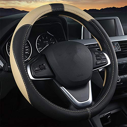 Coofig Auto Lenkradbezug aus Microfiber Leder, Langlebig, A Atmungsaktiv, Passend für die Meisten Autos, Warm im Winter, Universal Größe Lenkradhüllen 38cm (15 Zoll)