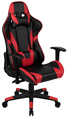 Fauteuil de jeu Flash Furniture X20 entièrement inclinable en cuir souple de style racing avec coussins lombaires, chaise d'ordinateur pivotante rembourrée ergonomique, rouge/noir