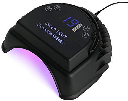 64W Cordless UV LED Nail Lamp, Rechargeable Manicure Pedicure Nail Lamp with Lifting Handle Touch Sensor LCD Screen and 4 Preset Timers for Salon and Home