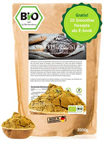 BIO Hanfmehl 2kg aus Deutschland + Digitales Rezeptbuch (PDF) - veganes Hanfsamen-Mehl