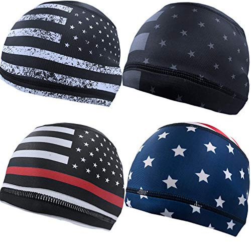 Geyoga 4 Pcs Cooling Skull Cap American Patriotic 250th Anniversary USA Birthday Helmet Liner Sweat Wicking Beanie Head Wrap(Classic Style) Multicoloured