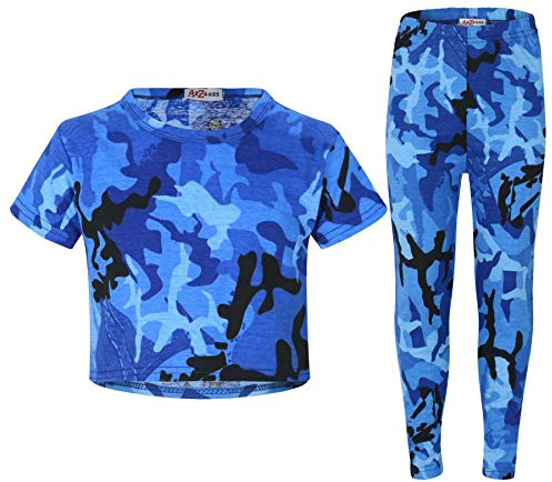 A2Z 4 Kids Girls Camouflage Crop Top Legging Set Trendy Lightweight - A2Z Camo Crop & Legging Blue 5-6
