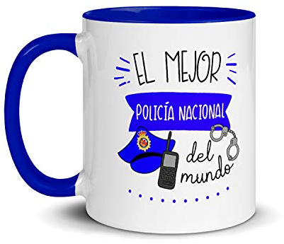 Kembilove Taza de Desayuno Personalizada El Mejor Policía Nacional del Mundo – Tazas Originales para Regalar – Regalos Personalizados – Regalos Originales para Hombre – Tazas Originales