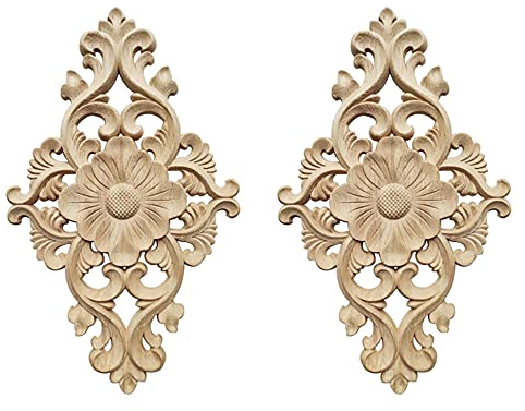 Dzsomt Holz Ornament 2 Stücke Ornamente für Möbel Holz Geschnitzte Möbel Appliques Schnitzerei Ornament Applique Frame Ornament Wandornamente Holz Applique Ornament Onlay Applique Frame