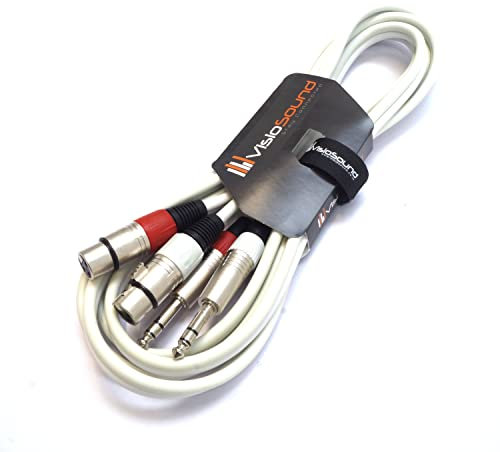 VisioSound 2 x Female XLR to 2 x 6.35mm 1/4 Stereo TRS Jack Balanced Twin Lead/Patch Cable - 3 Colours (3m-white)