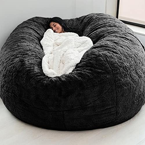 GDAFF Sitzsack Bean Bag Cover, Erwachsene Flauschig Chair Riesen Bezug Ohne Füllung XXL Giant Sofa Plüsch Gaming Extra Groß Lazy Bag, Schwarz, 7ft (180*90cm)