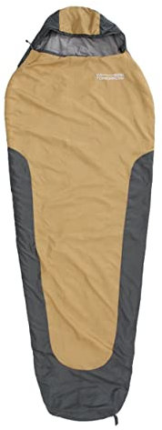 Where Tomorrow Schlafsack Small and Light - Ultraleicht 700g, kleines Packmaß 26x14 cm, ideale Wärmeregulierung - 220 x 80 x 50 cm - für Outdoor, Camping, Zelten - Curry/Grau