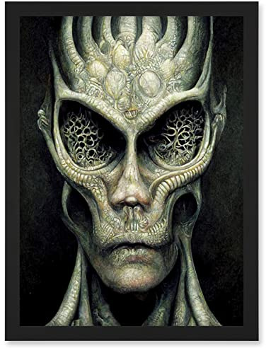 Doppelganger33 LTD Gray Alien Gothic Horror Dark Monochrome Artwork Framed Wall Art Print A4