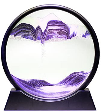 Arthink Moving Sand Art Picture in Motion Round Glass 3D Deep Sea Landscape, Calming Fidget Dynamic Sand Art Sandscapes, Sensory Relaxing Desktop Decor Art