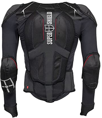 SUPER SHIELD Protektorenjacke, Rückenprotektor, Ellenbogenprotektoren & Schulterprotektoren, Level 2 CE Zertifiziert, Protektorenweste Ideal für Motorrad, Ski, Snowboard, Reiten & MTB, S