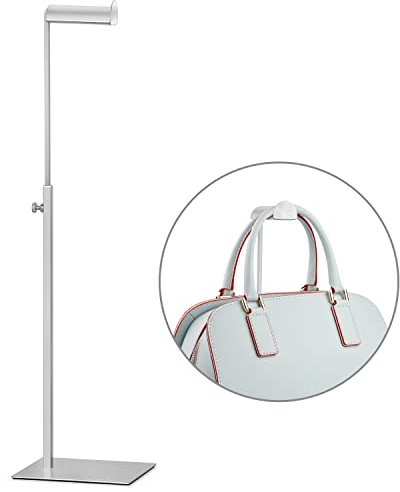 FNG8 Adjustable Handbag Stand - Multipurpose Hand Bag Display Stand for Hat, Jewellery, Accessories - Stainless Steel Bag Stand - Easy Height Adjustment, Stable Flat Base - Glossy Metallic Silver