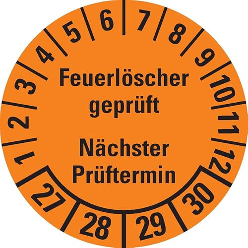 Dreifke® Prüfplakette Feuerlöscher geprüft,NP,27-30,orange,Dokufolie,Ø 30mm,18 St/Bogen