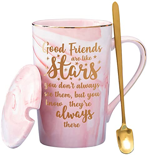 Geschenke für Beste Frauen Zum Geburtstag, Freundschaftsgeschenke, Rosa Kaffeebecher mit Deckel Löffel, Inspirierende Geburtstag Weihnachten Geschenke für Beste Freunde, Schwestern, Kollegen, Partner