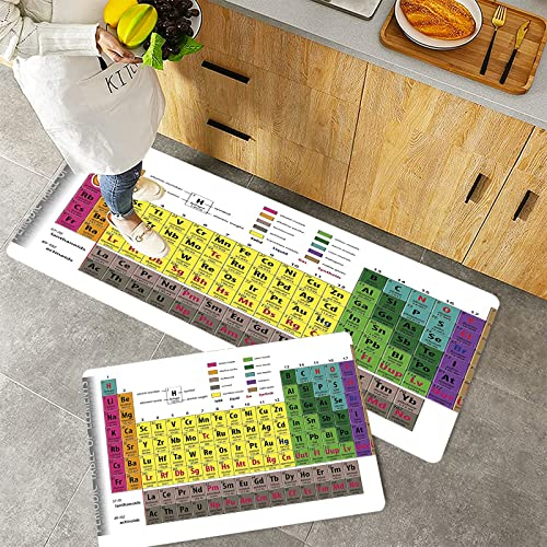 Küchenteppich Teppich Läufer Küchenläufer 2 Stück rutschfest,Modernes Periodensystem der Elemente PHD Chemie Studentenfamilie für Wissenschaftsliebhabe, Waschbar für Flur Küche 40 x 100 cm+40 x 60 cm