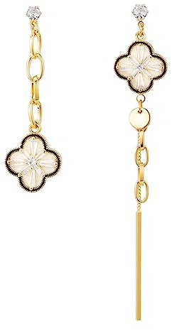 Emibele Ohrringe Damen, Kleeblatt Ohrringe, Trendige Damenohrringe mit Zirkonia & 925 Sterling Silber Nadel, 14 Karat Vergoldeter Schmuck, Schmuck Damen für Party, Gold