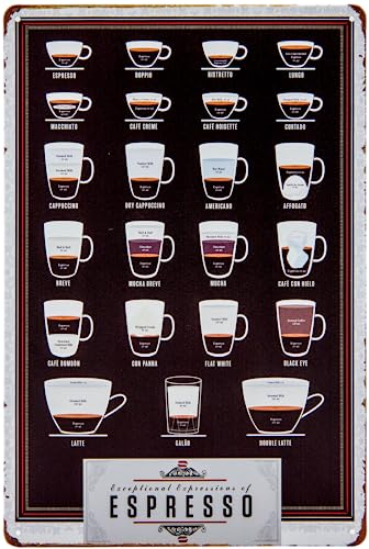 30 x 20 cm wetterfestes KAFFEE Café Blechschild, Spezialitäten Rezept, Deko Übersicht Wandschild, Küchenschild, Kaffeehaus Kultur