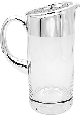Brillibrum Design Brillibrum Design Crystal Glass Jug with Fine Silver Hand-Blown Rim Pitcher Glass Jug 1000 Real Silver Water Jug Juice Carafe Crystal Glass Jug Handmade (1 Litre)