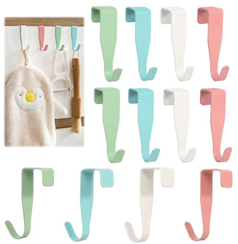xnnmzhao Over The Door Hooks, 12 Pcs Door Hooks Colourful Hooks Stainless Steel Clothes Hooks 4 Colours, Coat Hook Outdoor House Door Hooks to Hang for Closet Door and Room Door