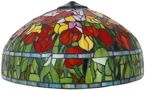 AIBOTY Remplacement d'abat-Jour Floral de Style Tiffany de 20 Pouces, Abat-Jour en Verre teinté Tulipe et Rose Uniquement pour Lampes de Table Lampes Suspendues Lampadaires,Tulip