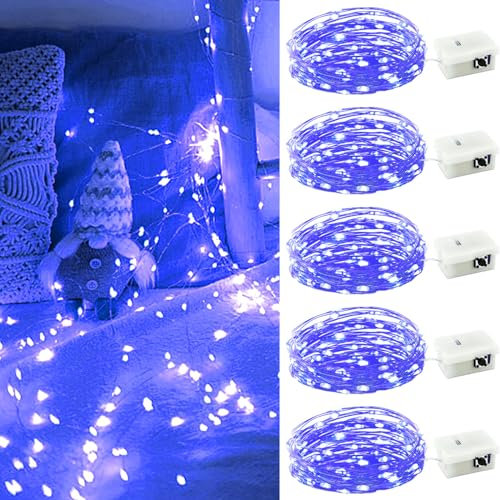 BROTOU LED String Lights, 3 Modes 3M 30 LED Battery Operated Fairy Lights, Waterproof Copper Wire Lights for in/Outdoor Decoration, DIY Parties of Christmas, Halloween, Birthday (Blue, 5 Pack)