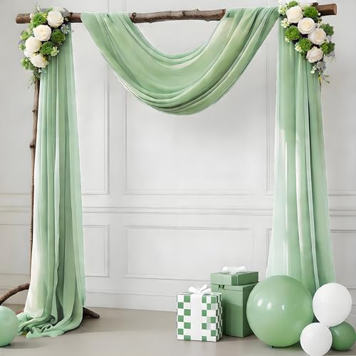Lot de 2 panneaux drapés en mousseline de soie transparente vert sauge, 73,7 cm x 6,1 m pour arche, cérémonie, tonnelle, fiançailles, décoration prénuptiale
