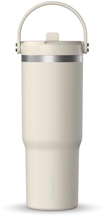 Hydrapeak Nomad - Vaso de 32 onzas con asa y tapa con popote, vaso a prueba de fugas, popote de tapa de vaso, vasos de doble aislamiento, 32 onzas, acero inoxidable (piedra)