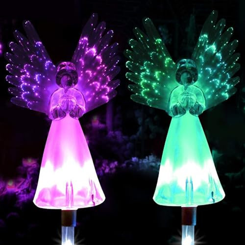 Xrten 2 Stück Solar Engel Licht, Solarlampen für Außen Garten, Solar Engel IP 65 wasserdichte Farbwechsel Lichter, Solarleuchten Deko Engel Lampe für Friedhof, Grab, Hof, Terrasse