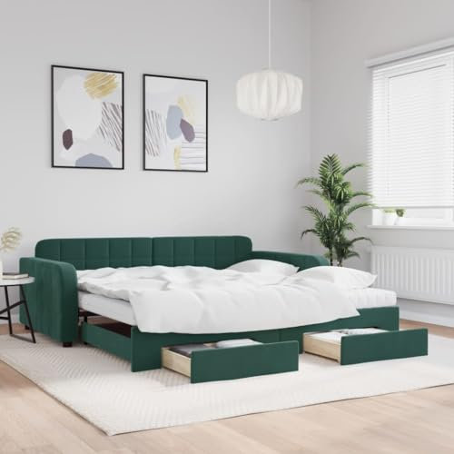 CKioict Palettenbett Modernes Bettgestell Jugendbett Tagesbett Ausziehbar mit Schubladen Dunkelgrün 100x200 cm SamtGeeignet für Gästezimmer, B&Bs, Schlafzimmer