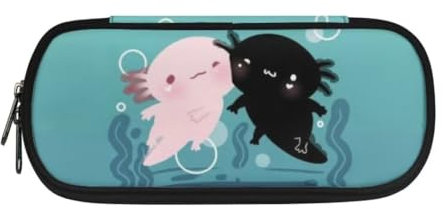 Jeiento Two Axolotls Pencil Case for Girls Pen Pencil Box Storage Bag Kawaii Cartoon Print Multifunctional Cosmetic Bag for Women School Supplies and Office