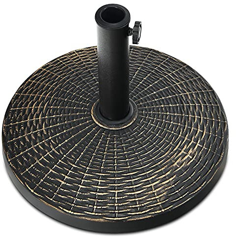 GOPLUS - Pie de sombrilla resistente de resina antigua, base de sombrilla redonda, soporte para sombrilla de 38 mm y 48 mm, botón giratorio manual, base sombrilla para porche, patio, terraza, jardín,