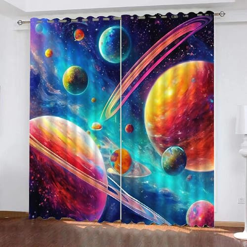 Generisch Universum Weltraum Planet Vorhang Blickdicht Ösen Kurz 2Er Set,Verdunkelungsvorhänge Für Kinderzimmer Wohnzimmer Schlafzimmer,Gardine Blau Für Kinder Und Jugendliche,160X200Cm(Hxb),A18