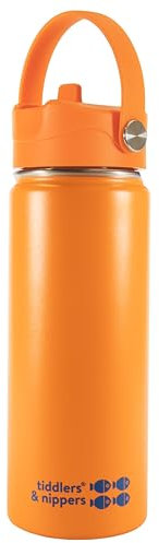 tiddlers & nippers Stainless Steel Vacuum Insulated Double Wall Kids Reusable Water Bottle with Leak Proof Straw 500ml | Keeps Cool for 24hrs & Warm for 10hrs + (Orange)