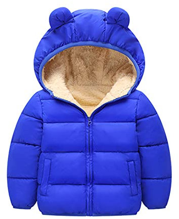 Cappotto Bambino Unisex Invernale con Cerniera e Cappuccio in Tinta Unita, Giubbino Bimbo Carino Orecchie di Orso, Giacca Imbottita Antivento Regalo Abbigliamento Neonato (Blue, 12-18 Months)