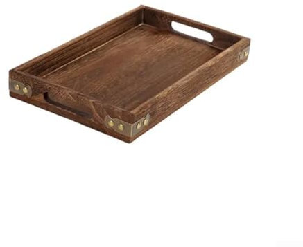 Vassoio in legno con manici, vassoio in legno, vassoio marrone per tè/bevande, vassoio rettangolare in legno con manici, vassoio da pranzo per camera da letto, soggiorno, cucina, ospedale (medio)