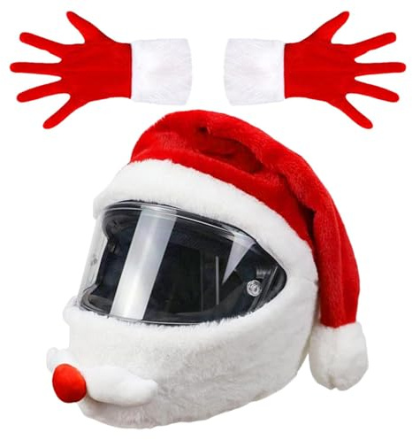 Housse De Casque De Moto Père Noël, Couvre-Casque De Moto Amusante avec Gants De Noël, Housse De Protection De Casque Moto pour Casques Intégraux Hommes Et Femmes