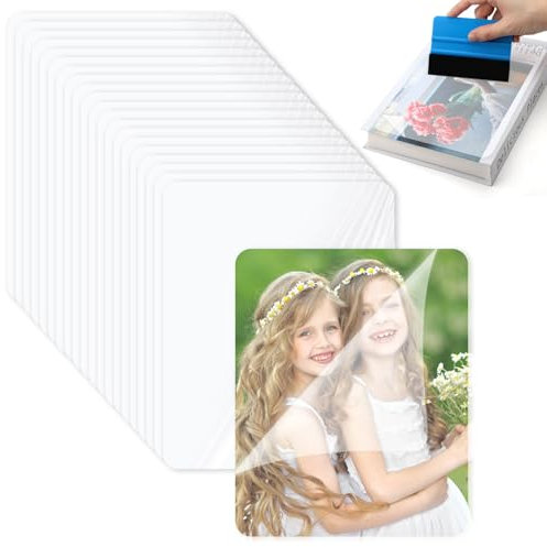 APOMOONS 100 Stück Laminierfolien A6 mit Abstreifer, Kaltlaminierfolie Ultraschallbilder, Laminierfolien mit Keine Maschine Erforderlich für Bürodokumente Lebensfotos Kinderkritzelblätter (16x11CM)