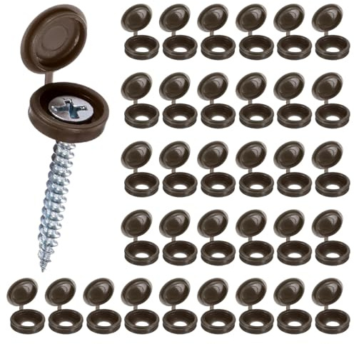M METERXITY 100-Pack Plastic Hinged Screw Cover Caps, 5mm Shutter Screws with Caps, Fold Snap Washer Covers, Washer Flip Protection Covering M3 M4 M5 Screws Heads [Coffee Brown]